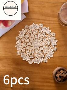 1/2/4/6pcs Ditsy Floral Embroidered Solid Color Round Placemats, Bohemian Style Kitchen Decor, Dining Table Mats, Coasters For Cups/Bowls/Plates, Non-Slip, Suitable For Holidays, Parties, Birthdays, Weddings, Dinners, Offices, Coffee Tables, Home Decor, All Seasons - Champagne - View 11