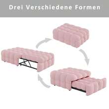 Upholstered Bed, 2-In-1 Footstool, Pull-Out Sofa Bed, Single Bed, Puffy Bed, Teddy Fabric, Pink - Pink - View 3