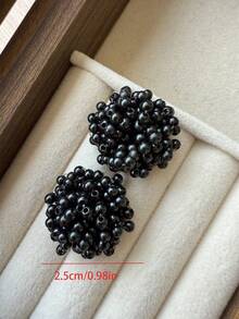 一对波西米亚风手工串珠圆形耳环，复古烟花设计，奢华高端，小众甜美耳环，适合女性，可用于婚礼、派对、情人节、日常佩戴。 - 黑色 - 查看 6