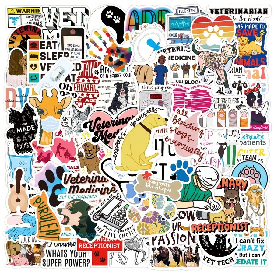 50/100pcs Vibrant Veterinary Series Stickers - Decorative Scrapbooking & Stamping Stickers For Mobile Phone Case, Laptop, Helmet, Skateboard, Waterproof DIY Creative Decoration Aesthetic Stickers For Scrapbook Journaling Water Bottles Laptop - A - View 1