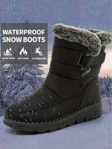 Women's Outdoor Snow Boots, Thermal Lined Thick Mid-Calf Boots, Round Toe Flat Heel, Waterproof Anti-Slip High-Top Boots, Warm Winter Boots For Middle-Aged Women, Size 36-45 - 升級款黑色 - 查看 1