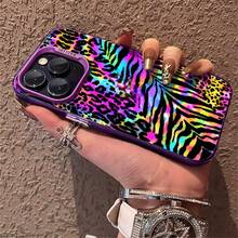 1pcs Rainbow Leopard Zebra Pattern Phone Case Compatible With Apple Phone 11 12 13 14 15 16 17ProMax X 7plus 8plus Xs Max XS Antidrop Phone Case Shock Proof Funky Personality Fashion Stunning Can Be Given To Friends Can Be Given To A Lover - 紫色 - 查看 5