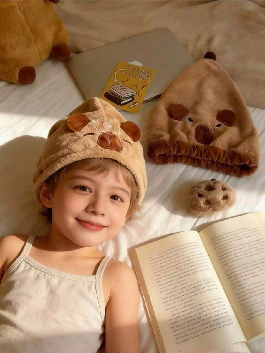 1pc Cute Capybara Design Super Absorbent Quick Dry Hair Towel Wrap, Coral Fleece Hair Drying Cap For Girl - Multicolor - View 1