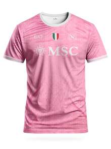 意大利那不勒斯风格男士足球/运动球衣及圆领舒适运动上衣，适合比赛、训练、休闲和度假穿着，礼品 - 粉色 - 查看 3