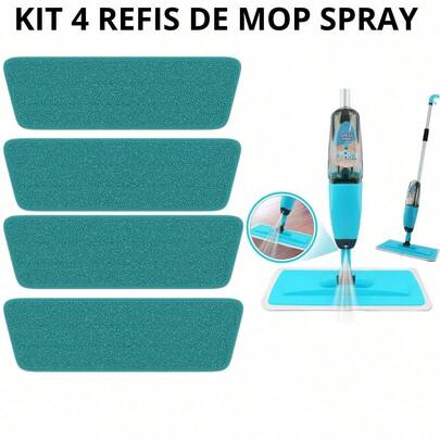 Kit 4 Refis Mop Spray Pano Microfibra Lavável Reutilizável Para Piso Frio Sintético Madeira