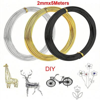 2mm x 5m flexibler Basteldraht, in Gold/Silber/Schwarz beschichtet, geeignet für Schmuckherstellung, Perlenarbeiten und DIY
