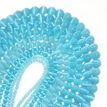 1串天然貓眼石珠，4mm/6mm/8mm/10mm/12mm能量水晶仿寶石，小圓散珠，適用於DIY珠寶項鍊、手鍊、耳環手工製作禮物，適合所有年齡 - 淺藍色 - 查看 4