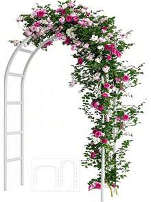 .8ft Garden Arch Trellis Climbing Plants, Metal Arch Frame, Pumpkin Archway Outdoor Garden Arbors And Arches Halloween Birthday Party Shower Decoration(Black) - 白色+標準管 - 查看 9