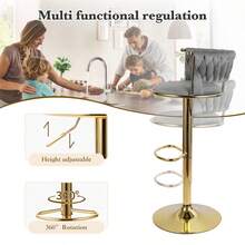 Modern Velvet 360-Degree Rotating Height Adjustable Bar Stool (Set of 2) with Backrest and Pedals - Dunkelgrau - Übersicht 5