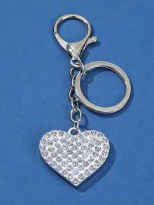 1pc Elegant Cute Casual Zinc Alloy Full Rhinestone Heart Shaped Keychain, Car Key Chain, Backpack Pendant, Holiday Gift - Silver - View 2