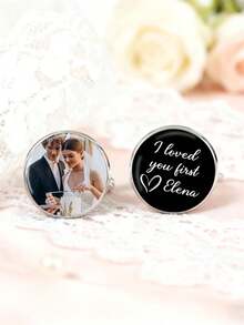 2 piezas Gemelos, Regalo de boda, Gemelos "Me enamoré de ti", Regalo personalizado, Colorido, Lindo, Encantador, Divertido, Kawaii, Estilo del milenio, Elegante, Unisex, Casual, Personalizado, Único, Regalo para ella, Novio, Novia, Familia, Amigos, Útiles escolares, Regalo para maestros, Adecuado para todos, Adolescentes, Estudiantes de secundaria - Estilo 1 - Ver 8