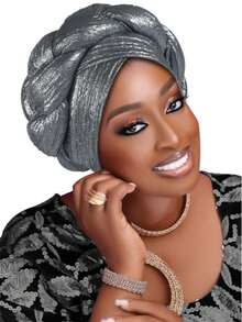 1pc Shiny Woven Headwrap, African Style 3D Twist Design, Multi-Color Options, Unique Vibe For Party & Daily Wear Hair Sleep Cap Sleep Bonnet - Multicolor - View 12