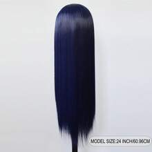 ZigZag Hair 13x4英寸合成蕾丝前假发，长直薰衣草色头发，预修剪自然发际线，无需胶水，无缝设计，耐热纤维，适合女性，深蓝色 - 彩色 - 查看 6