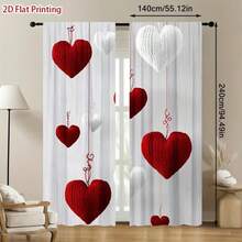 2pcs Heart Pattern Curtains, Modern Rod Pocket Design, Machine Washable Polyester, Suitable For Bedroom, Living Room, Kitchen, Cafe, Dining Room, Balcony, Garden And Other Living Spaces - Multicolor - View 5