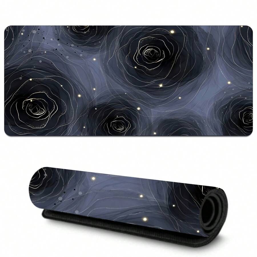 1pc Black Rose Flower Mouse Pads , Full Keyboard Mat, Long Laptop Mousepad, Computer Mouse Mat For Home And Office, Anti-Slip Rubber Base - Multicolor - View 1