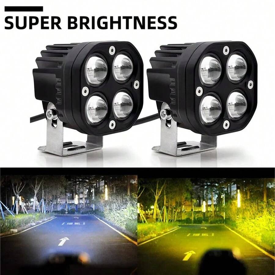 40W Square Clover LED Pods, Yellow & White Hi/Lo Beam, Waterproof Off-Road Lights For Cars Motorcycles SUVs UTVs - 1pcs Dual Color LED Pods, Hi/Lo Beam - View 1