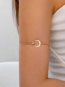 1pc Gold Star & Moon Pattern Metal Wire Armband, Arm Cuff Bracelet For Women - Gold - View 4