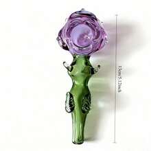 5 Inch New Product  Rose Shaped Glass/Flower Glass Decor With Pink Pouch - Elegant Floral Decor With Green Leaves, Holiday Gift, Birthday Gift, Gift For Friends - 紫色 - 查看 6