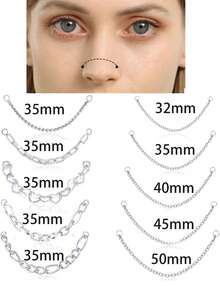 10Pcs Nose Rings Chain Stainless Steel Heart Double Nose Chains Nostril Piercing Jewelry For Women Men Silver Tone 32/35/38/40/45/50mm - Silver - View 6