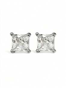 1 Đôi khuyên tai nam có nam châm, mạ bạch kim, đính đá Cubic Zirconia, kiểu kẹp không cần xỏ lỗ. - Bạc - Xem 5