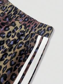 Nuovi pantaloni alla moda ed eleganti da donna con vita elastica, stampa sfumata leopardata e strisce laterali, adatti per casa, vacanza, scuola, viaggio, festival di musica country in primavera - marrone scuro - Visualizzare 6