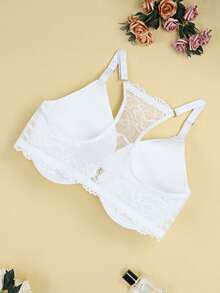 1pc Plus Size Lace Front Closure Bra, Sexy & Comfortable Plus Size Women Lingerie - White - View 9