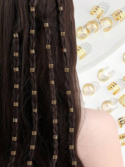 55pcs Y2K Style Women Metal Hair Scrunchies, Braids Hair Rings, Hair Clips Set, Personalized Hair Accessories For Parties