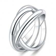 925 Sterling Silver Plated Three Smooth Round Circles Rings For Women Man Fashion Engagement Wedding Birthday Party Charm Jewelry Gift - Silver - View 8
