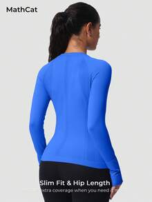 MathCat Seamless Workout Shirts For Women Long Sleeve Yoga Tops Sports Running Shirt Breathable Athletic Top Slim Fit - Hồ Xanh - Xem 3