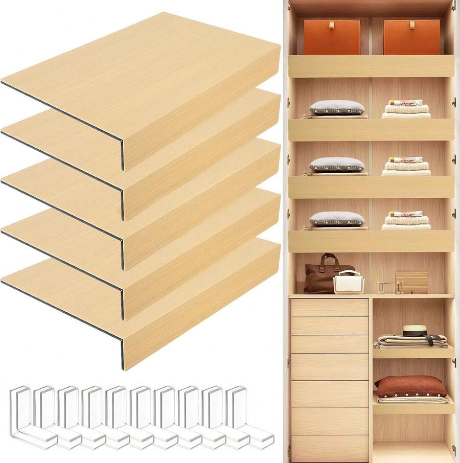 GCCSJ Wire Rack Covers,Shelf Covers For Wire Shelving,5-Piece Foam PVC Shelf Cover Set - 30" X 16" X 3" Faux Wood Grain Waterproof Padding With Corner Guards | Removable And Easy To Clean For Metal Shelves, Closet Organizers, Laundry Rooms, Oak/Walnut - Gỗ sồi - Xem 1