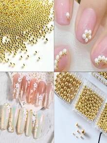 12-Compartment Box Metal Nail Art Decorations, 6 Sizes Mini Luxury Small Nail Beads, Gold & Silver Caviar Nail Jewelry, Nail Art Supplies DIY For Women Nail Charms - Gold - View 4