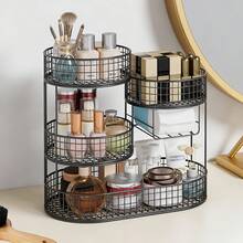 4-Layer Vanity Makeup Organizer With Tissue Holder - Metal Countertop Storage, Ideal For Bathroom Bedroom Perfume & Cosmetics - 黑色,4層 - 查看 3