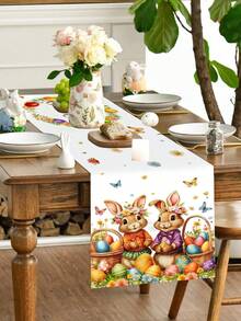 1 Stück Tischläufer für Ostern, 180x35cm Aquarell Osterhase Eier Polyester Tischdecke, Osterdekoration für Zuhause, Küche und Esszimmertisch, für Innen- und Außenbereich, Frühlings- und Sommerfestdekoration, ideal für Osterfeierlichkeiten - Verschiedenfarbig - Übersicht 6