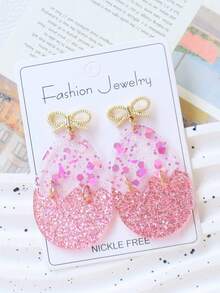 1 Pair Easter Acrylic Bling Bling Egg Earrings With Bowknot Studs, Cute Star Pink Earrings For Festival Party Gift - Multicolor - View 3