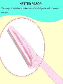 12件/6件/1件/套亮粉色女士专用理发器 - 亮粉色理发器、眉刀、面部剃刀、去角质刮刀，长柄设计，配有精密保护套，不锈钢保护网刀片带盖，可重复使用和清洗，适合初学者修眉和面部毛发修剪。 - 彩色 - 查看 2
