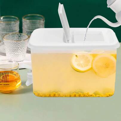 SHIOUCY Convenient Clear White Beverage Dispenser 1.06Gal 11.02x5.39x6.54in Flip Lid Faucet For Family Gathering Refrigerator Storage Summer Party Cold Drinks