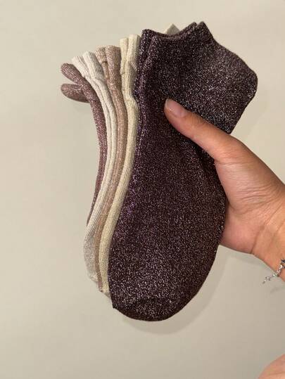 6 Pairs Women's Metallic Shiny Thin Breathable Casual Short Socks, Spring/Summer