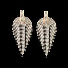 1 Pair Rhinestone Encrusted Claw Chain Earrings, New Fashionable & Minimalist Design - Yellow Gold - View 3