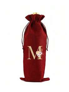 1 Personalized Linen Bottle Storage Drawstring Bag With Flower Gold Initials A-Z Printed On It, Bottle Cover, Coarse Linen Storage Bag, Linen Gift Bag, Wine Set, Beer Bottle Set, Bar Table Atmosphere Set. Equipped With A Drawstring To Prevent Dust, Reusable And Durable, Used For Storing Wine Bottles. - Multicolor - View 15