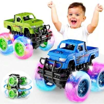IValea Monster Trucks Toys For Toddlers Boys: Light-Up Wheels For Kids Age 2-4 Years Old,Toy Car For Kid Ages 3-5,Boy Cars To 3-6,Toy Truck For Toddler 1-3, Birthday Gift For Children 1-3(Blue And Green)