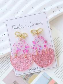 1 Pair Easter Acrylic Bling Bling Egg Earrings With Bowknot Studs, Cute Star Pink Earrings For Festival Party Gift - Multicolor - View 2