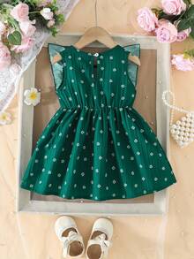 Vestito multicolore a margherite per bambine, senza maniche con grande fiocco, outfit carino per bambine - Verde Scuro - Visualizzare 2