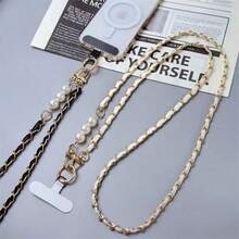 1pc Pearl Metal Leather Phone Lanyard Strap, Crossbody Bag Hanging Chain, Sturdy Wholesale - Multicolor - View 3