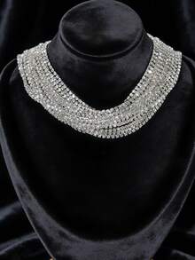 闪耀多层水晶项链，女士新款时尚欧式朋克嘻哈风格项链，批发时尚多层水晶项链，节日礼物，闪亮水晶项链，派对配饰