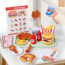 1 Set Wooden Pretend Play Fast Food Realistic Toy Food, With Order Pad And Play Coins, Suitable For Children 2+ - Multicolor - View 2