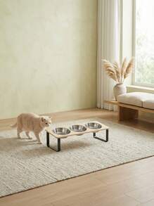 PETSIN Elevated Pet Bowls With 3 Stainless Steel Bowls, 15° Tilt Design To Prevent Vomiting, Food Water Bowls Suitable For Cats & Small Dogs - Brown - View 8