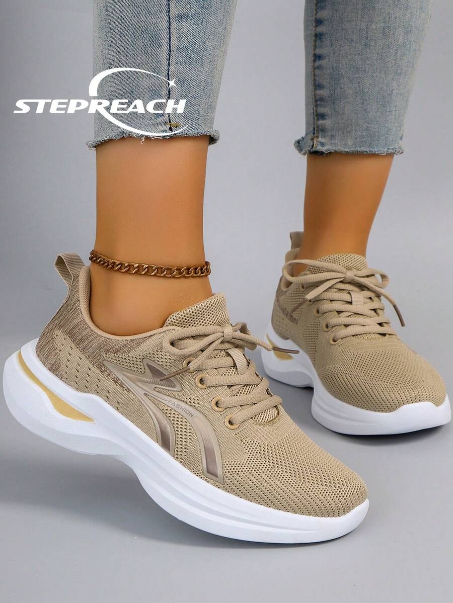 STEPREACH New Women Casual Sports Shoes, Mesh Breathable Comfortable Lightweight Non-Slip Slip-On Driving Shoes - Khaki - View 1
