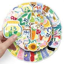 50pcs Hand-Painted Date & Month Stickers, Cartoon Minimalist Oil Painting Style Planner Stickers, Phone Case Stickers - 50 Original Daily Journal Slides - 1687X - View 5