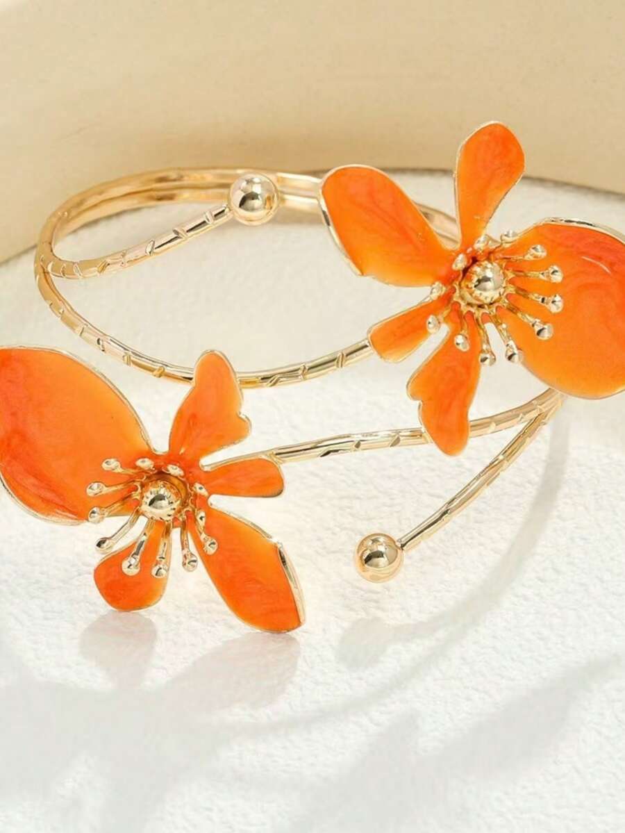 Pulsera joyería con decoración de flores multicapa - Naranja - Ver 1