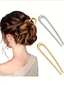 2个装女士金属法式发夹，金色法式发夹，适合浓密发质，U型发夹，金属发夹，适合所有发质，发卡，法式扭辫发夹，发叉 - 轻松打造优雅盘发：这些精致优雅的法式发夹助您轻松掌握快速打造时尚盘发的技巧。女士发饰，发饰，美发工具，卷发配件，发髻延长器 - 彩色 - 查看 1